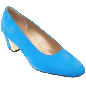 St. John Blue Suede Slip On Block Low Heel Pump 8